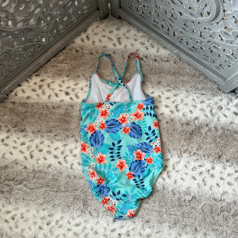 Children’s Place Hawaiian swimsuit girls small hibiscus tropical beach summer